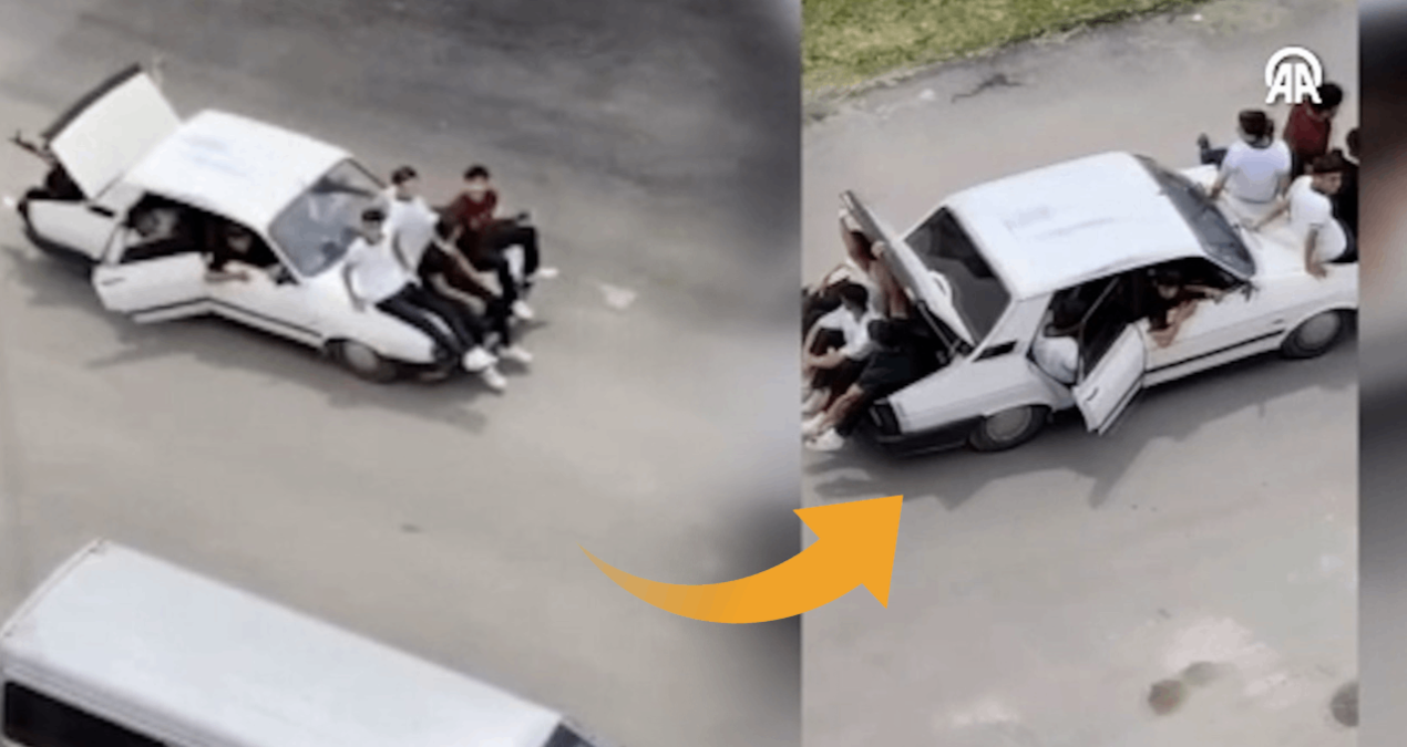 Adana şaşırtmaya devam ediyor: Bir otomobile 14 kişi bindiler